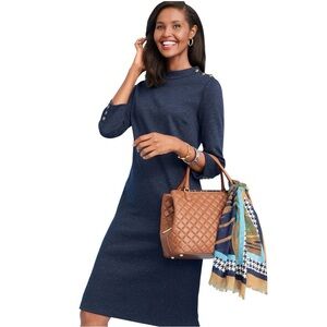 Talbots Heathered Shift Dress XL NWT Navy Button Shoulder Work Dress